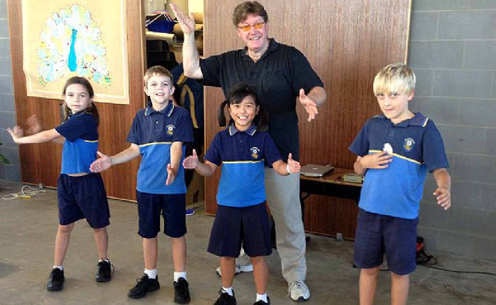 Tony Kishawi with St Patrick’s students Sally Bambling, Jack Norris, Jaden Amba and Daniel Sorrensen. Tony Kishawi with St Patrick’s students Sally Bambling, Jack Norris, Jaden Amba and Daniel Sorrensen.